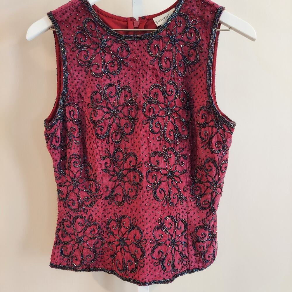 Paradise NY Vintage Velvet Sleeveless Top Beaded Romantic‎ Whimsigoth Velvet